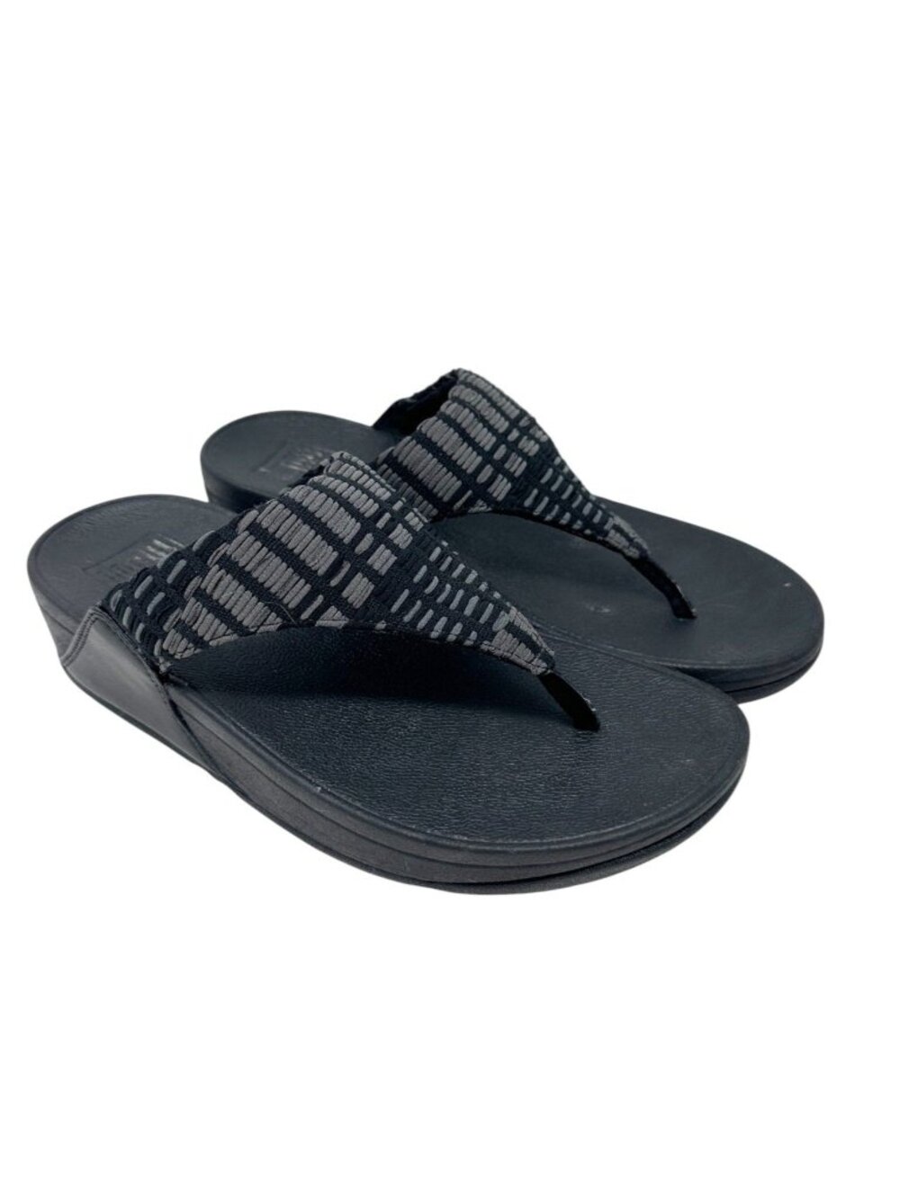FitFlop Lulu Art Denim Toe Post Sandals Black Gray Women's 7